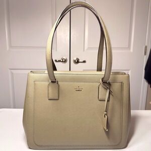Kate Spade New York Saffiano Leather Tote Bag Taupe Gold Hardware Shoulder